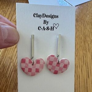 Pink Checkered Heart Earrings